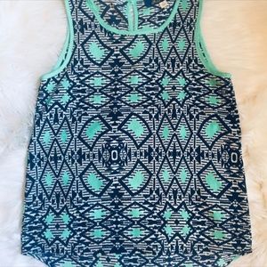 Blue Rain - Teal & Navy Pattern Tank - Size S